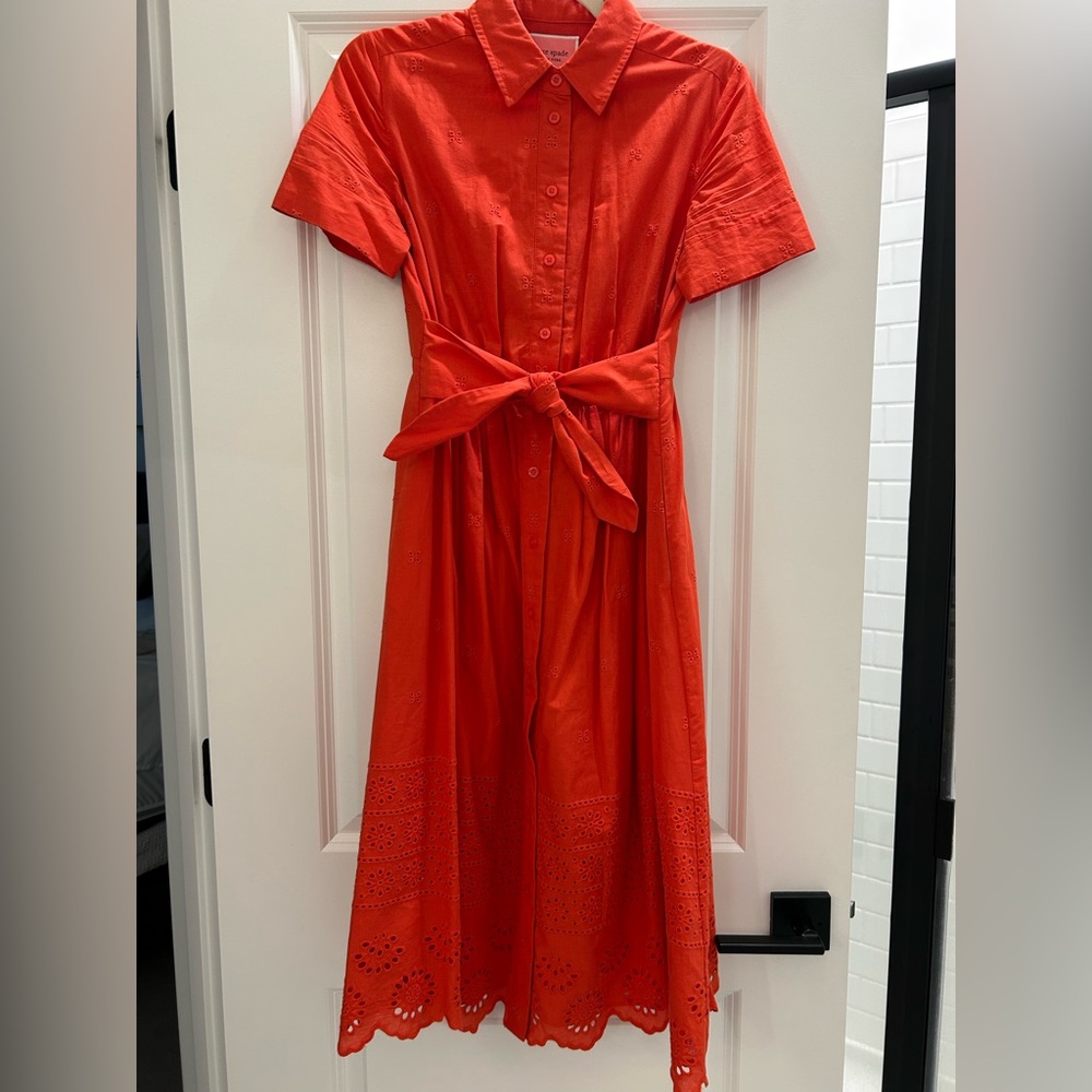 Kate Spade Tie Waist Eyelet Midi Dress